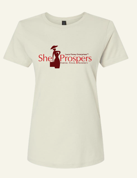 She Prospers Fitted T-Shirt-Tan
