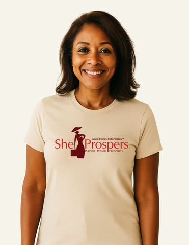 She Prospers Fitted T-Shirt-Tan