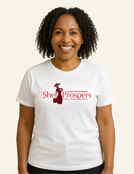 She Prospers Fitted T-Shirt-White