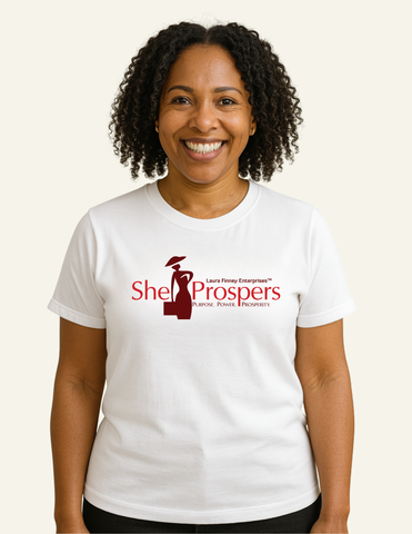 She Prospers Fitted T-Shirt-White